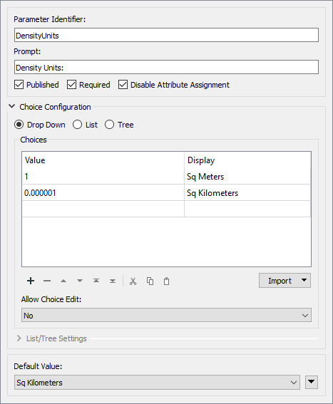 Configuring the DensityUnits parameter